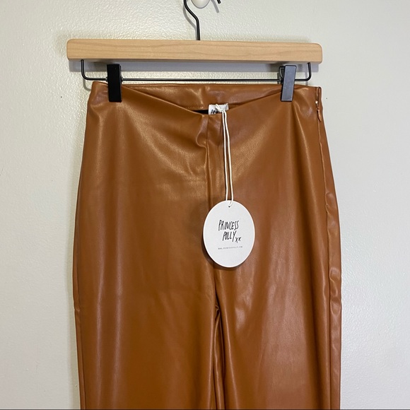 Princess Polly NWT Faux Leather High Waist Perama Pu Pants Brown Size 4 - Picture 3 of 10
